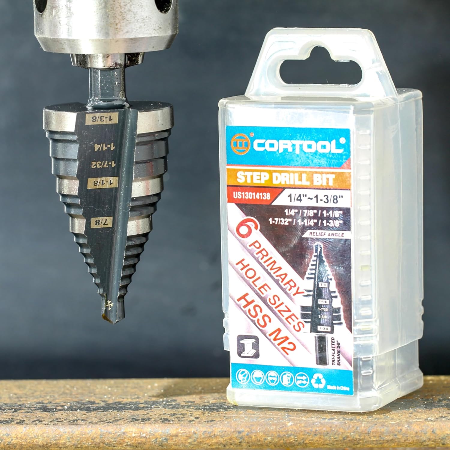1/4 to 1-3/8 Inch Step Drill Bit Straight Grooved Double Fluted, M2 High Speed Steel Drill bits for Hole Drilling in Stainless Steel, Copper, Aluminum, Wood, Plastic