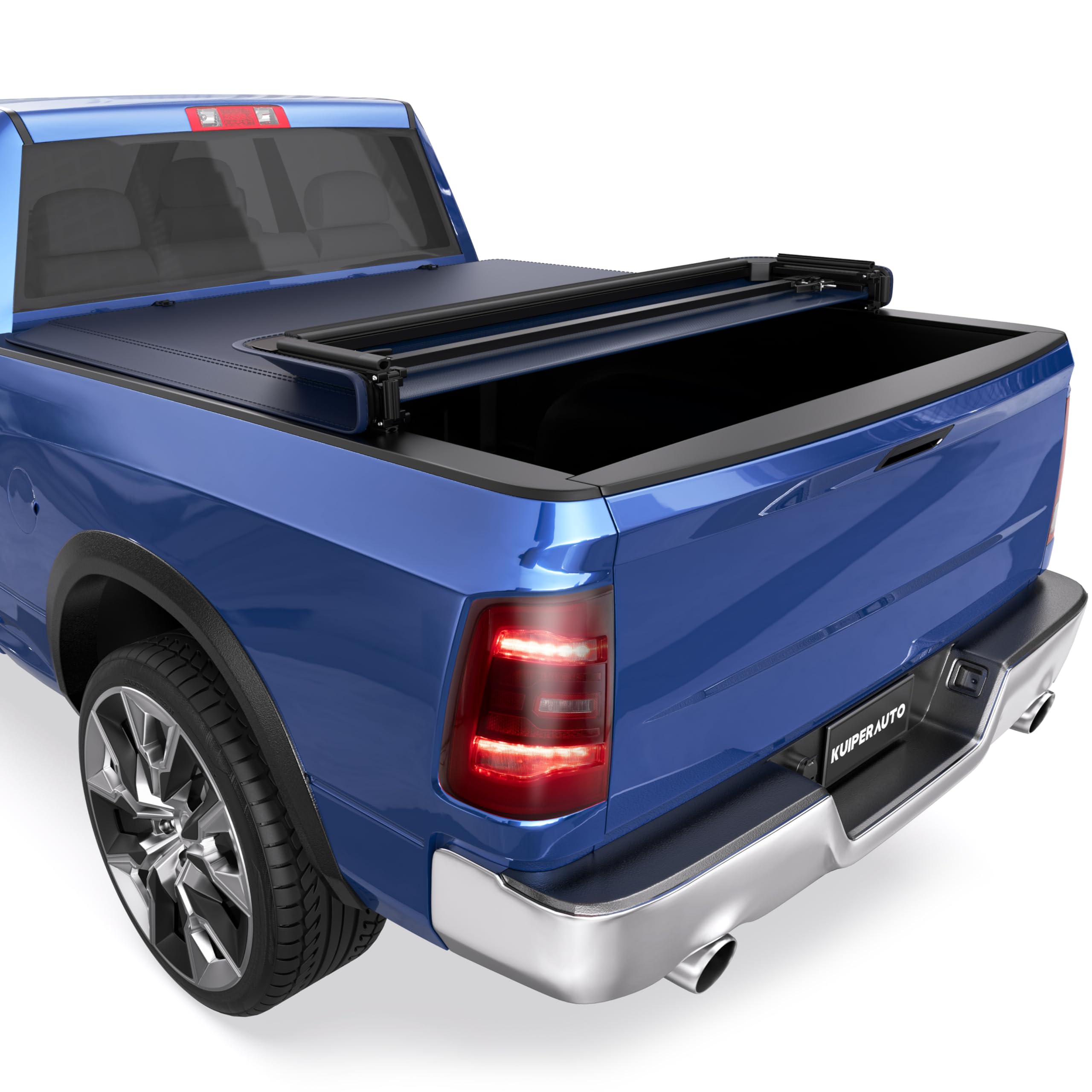 Soft Quad Truck Tonneau Cover Bed Cover Compatible for 2009-2024 Dodge Ram 1500 Fleetside (Classic and New Body) 5.8 FT Bed Fleetside 69.6 inch Navy Blue Design