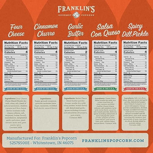 Miniatura 2 de Franklin's Gourmet Popcorn Paquete variado de condimentos en polvo en 5 sabores, fabricado en Estados Unidos, juego de condimentos con sabor a