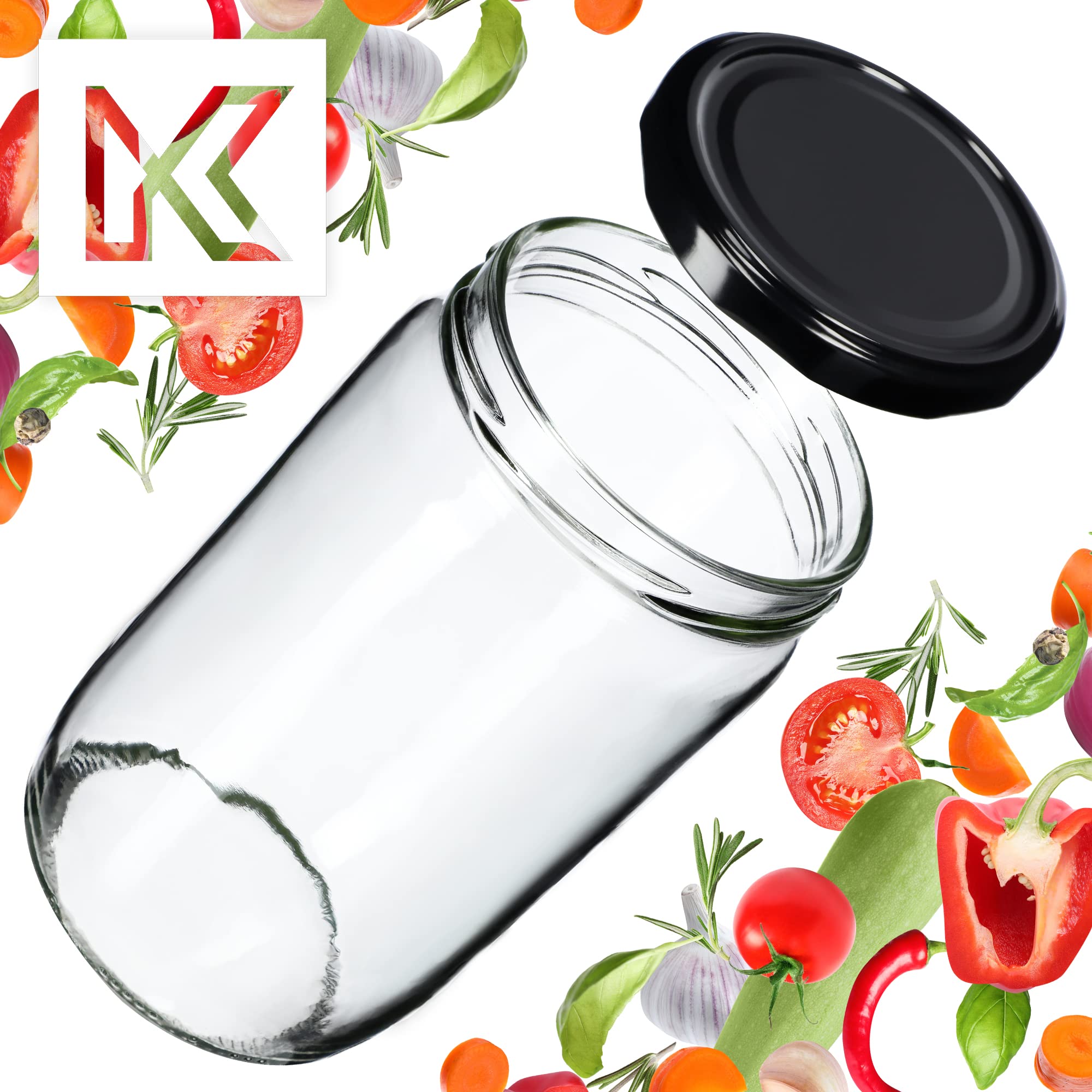 KADAX 64 tarros de conservas de 720 ml con tapa de rosca de 82 mm para conservas, conservas y preparación de comidas, tarros herméticos Twist-off (negro/64 unidades)