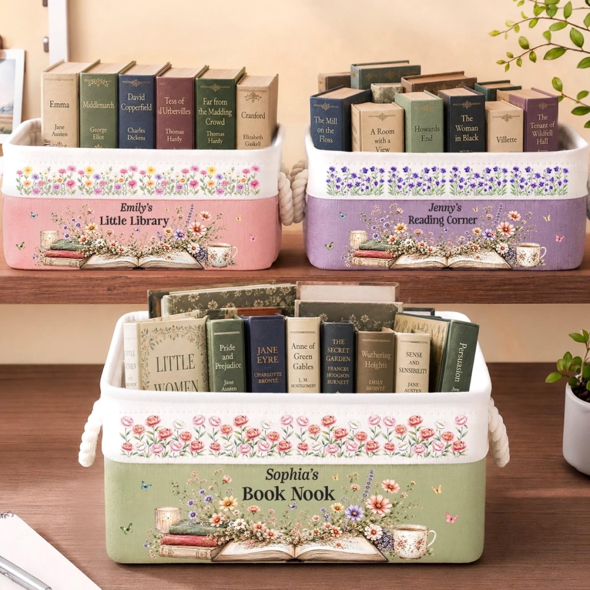 Personalized book basket, Book Basket For Women, Birthday Gifts For Besties, Sisters, gifts for book lovers
