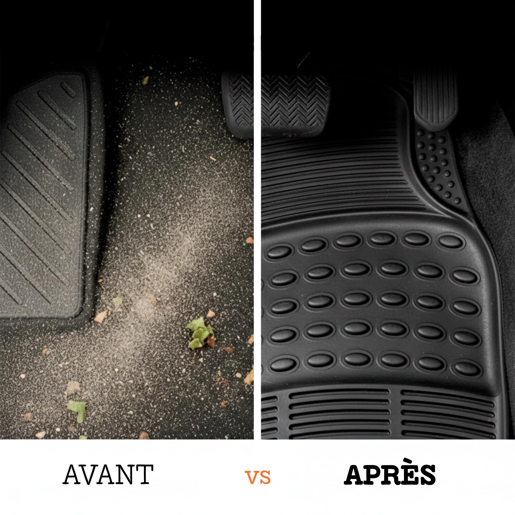 Tapis de Sol Voiture universels, Lot de 4 (2 Avant et 2 arrière), Tapis antidérapant, Tapis Caoutchouc PVC Souple, découpables et faciles à Nettoyer.