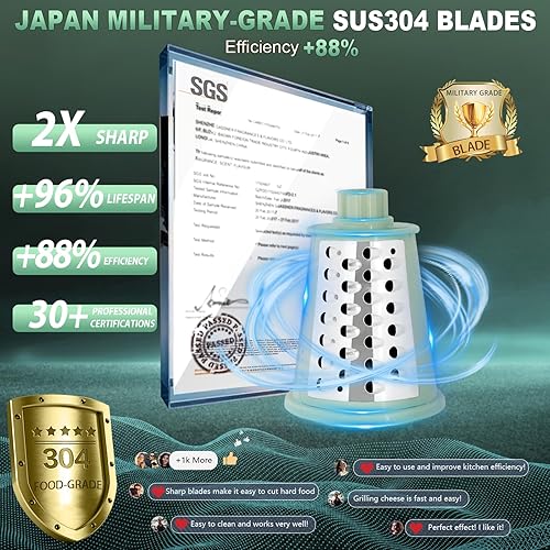 Miniatura 3 de Rallador de queso 6 en 1 actualizado 2025 con hoja SUS304 de grado militar, corte rápido 3S, certificación SGS - Base de succión nano fuerte alemana
