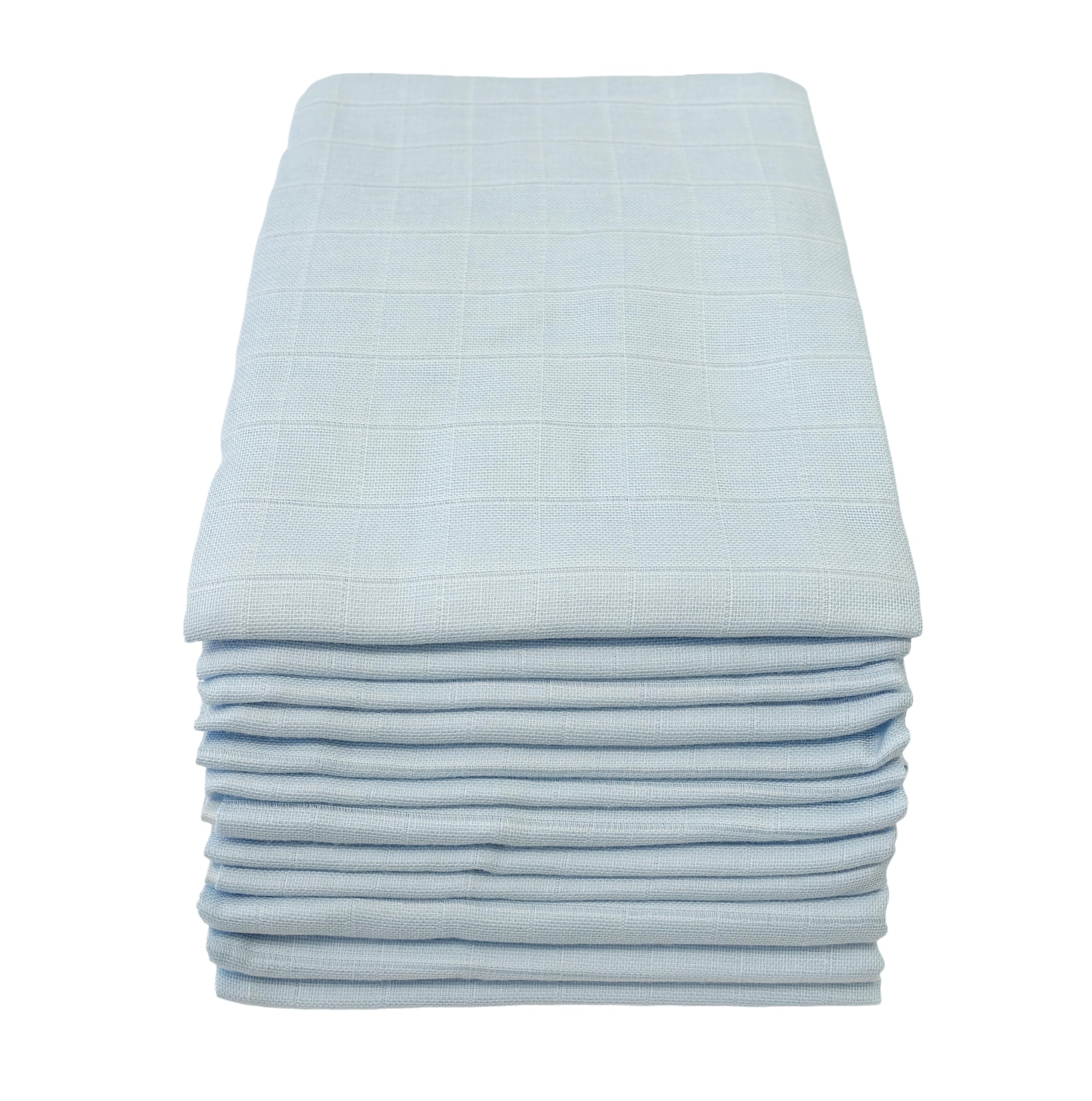 MuslinZ 12PK 100% Pure Cotton Baby Muslin Squares Burp Cloths 70x70cms (Pale Blue)
