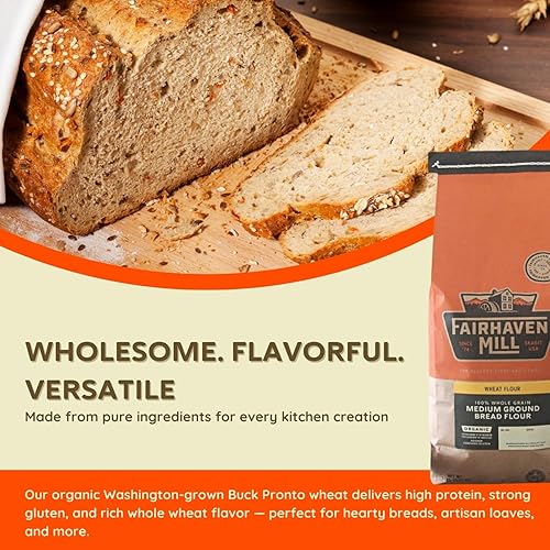 Miniatura 3 de Fairhaven Mill Harina de pan integral 100% orgánica - 25 libras - Harina de trigo molido medio alto en proteínas - Contiene gluten - 2501M