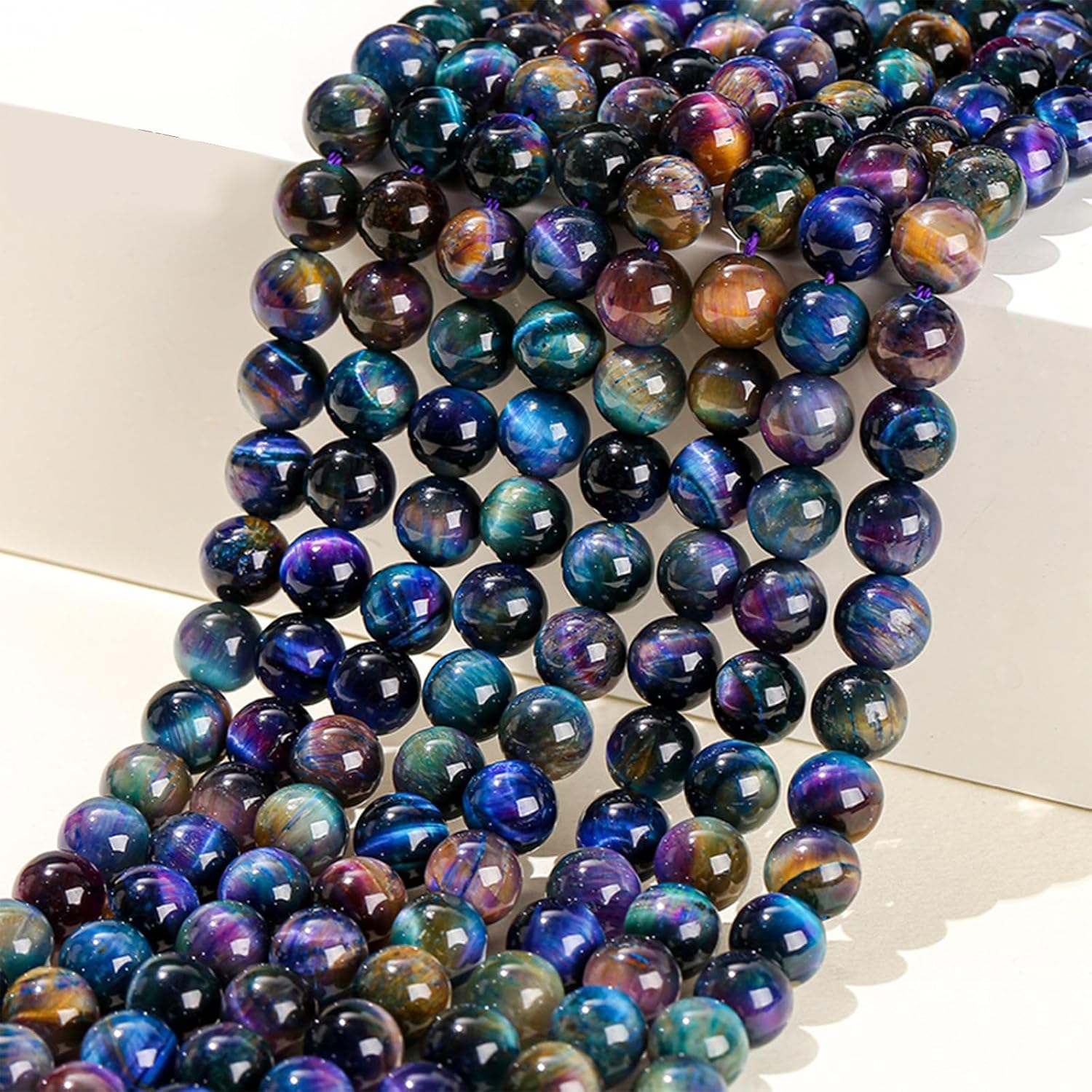 38Pcs 10mm AAA Natural Tiger Eye Beads Colorful Blue Gemstone Round Spacer Loose Beads for Jewelry Making 6/8/10mm 15″ (10mm)
