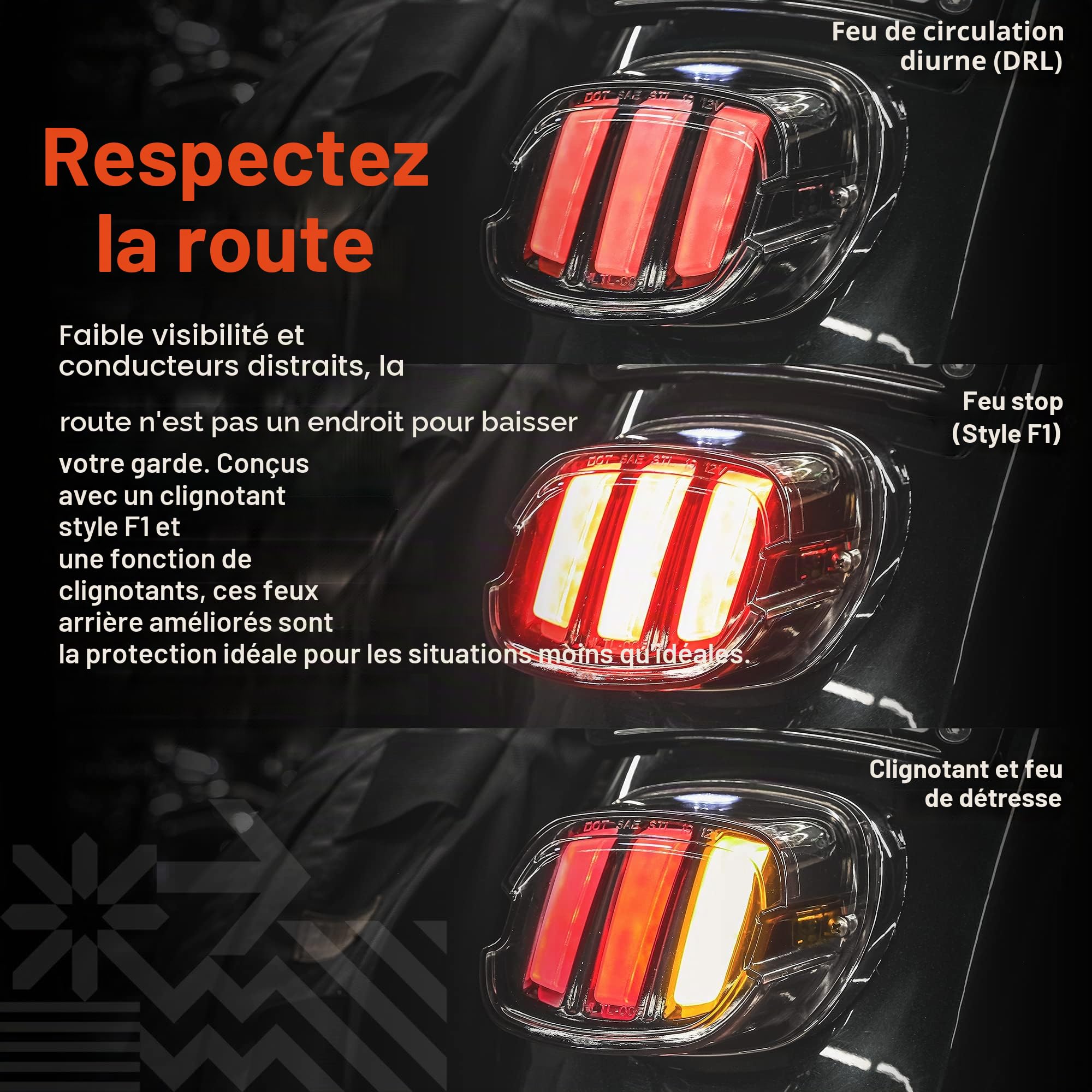 Feu arrière de frein LED pour Harley Davidson [clignotant style F1] [clignotant] [Directionnel] [Design de griffe] [DOT] [Plug-n-Play] Feu de frein arrière compatible avec Sportster Fatboy Softail