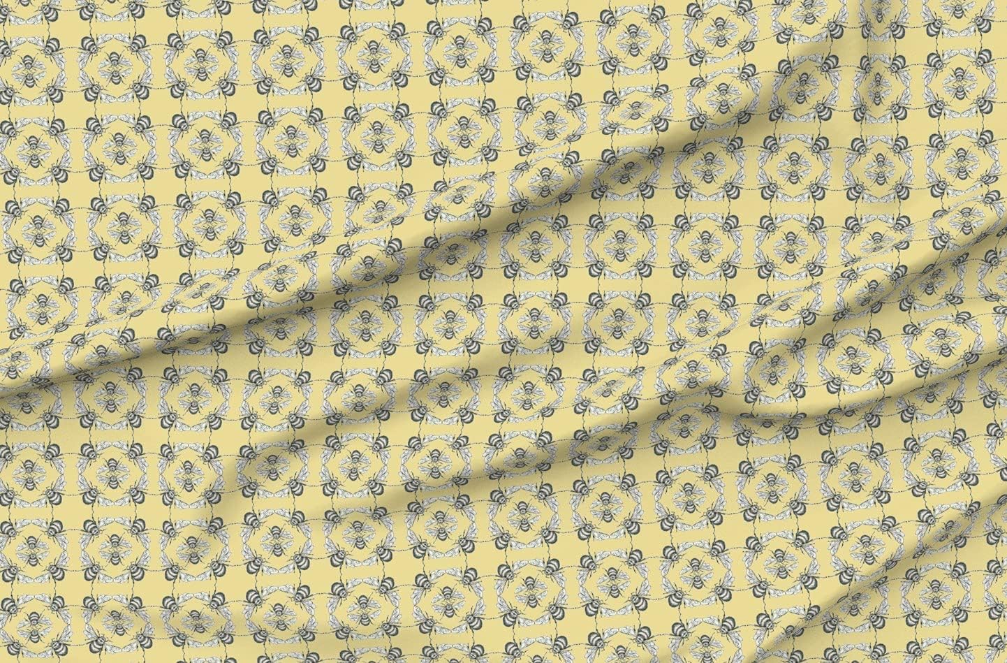 Spoonflower Fabric - Honey Bee Yellow Pattern Bugs Printed on Minky Fabric by The Yard - Sewing Baby Blankets Quilt Backing Plush