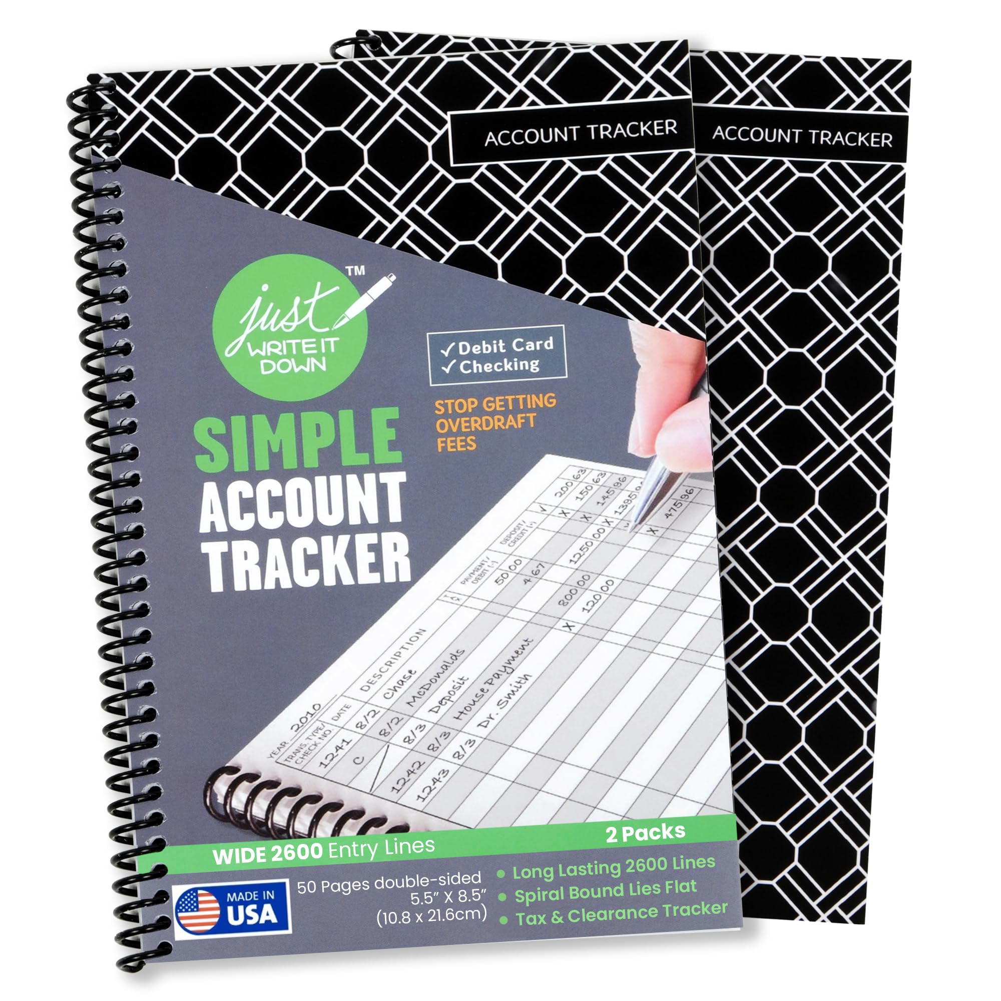 Registre de vérification et cartes tracker de compte simple | Double pack noir compact - 8
