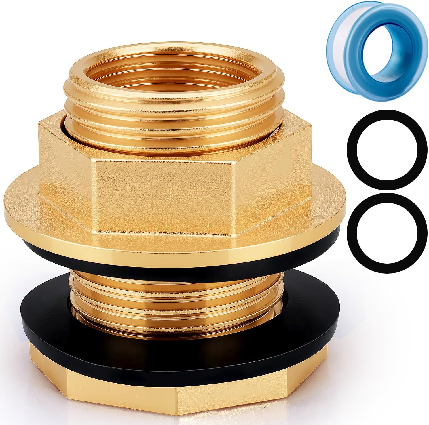 Brass Water Tank Connector Bulkhead Tank Fitting 1/2" Female 3/4" GHT Male Water Tank Connector with End Caps(1 set)