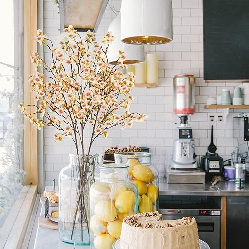 Miniatura 5 de 3 ramas de flor de cerezo de seda, 40.5 pulgadas, tallos largos, arreglos de flores artificiales para jarrón alto, boda, hogar, decoración japonesa,