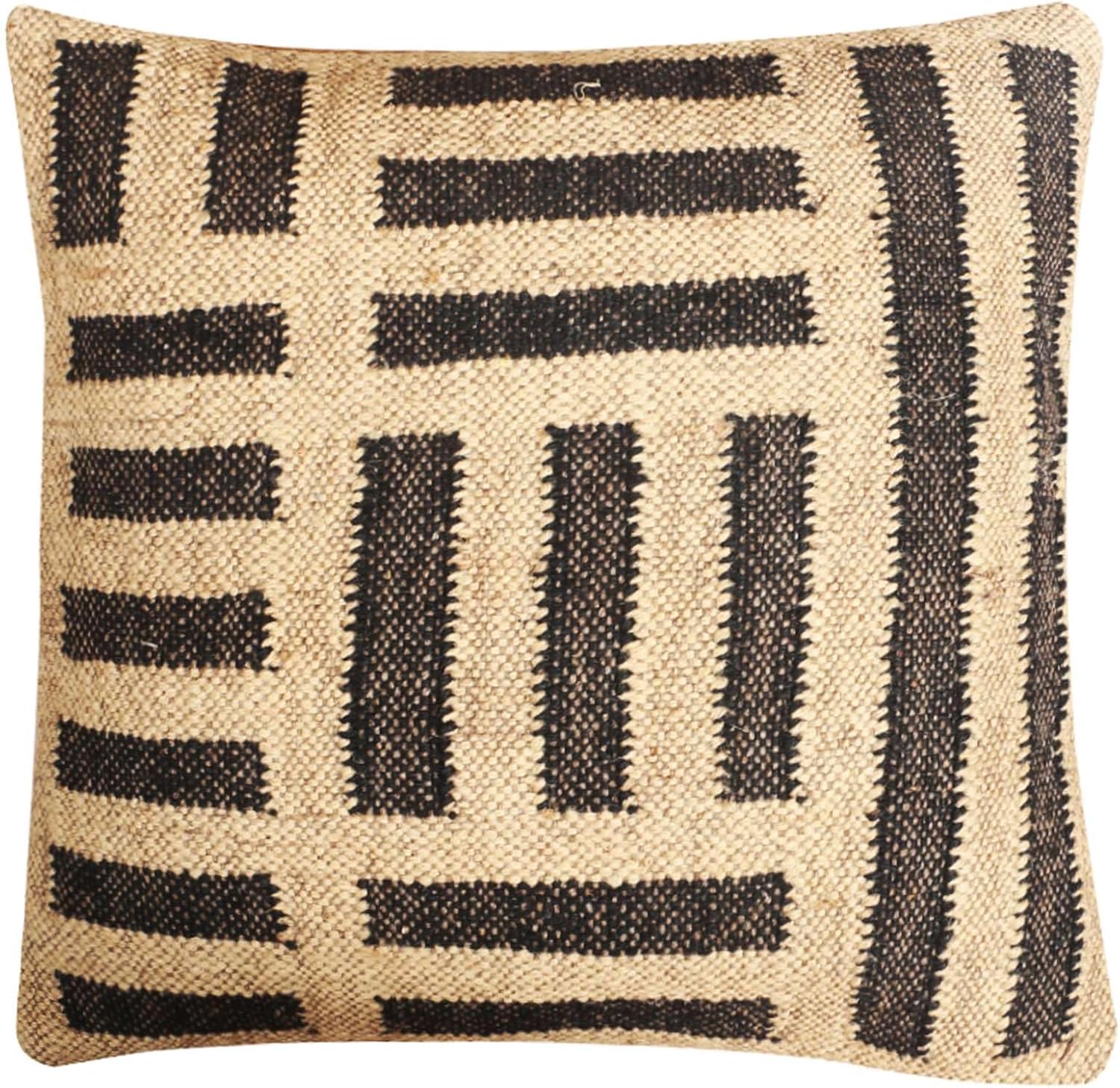 Set of 4 Geometric Wool Jute Square Throw Pillow Covers -Decorative 18 x 18 Inches Multicolour Cushion Covers Perfect for Sofa/Couch/Bed/Home/Outdoor/Car (Multicolour - 02)