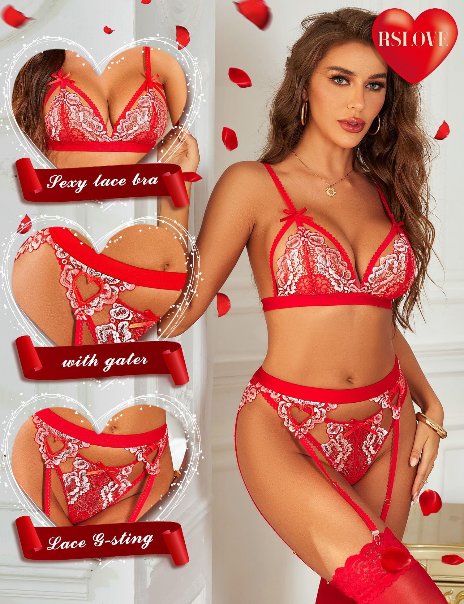 Damen Spitzen-Strumpfband-Dessous-Set