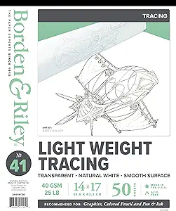 Borden & Riley 14" x 17" #41 Monroe Triple T Parchment Tracing/Light Paper Pad, 25 lb., 50 White Sheets, 1 Pad Each