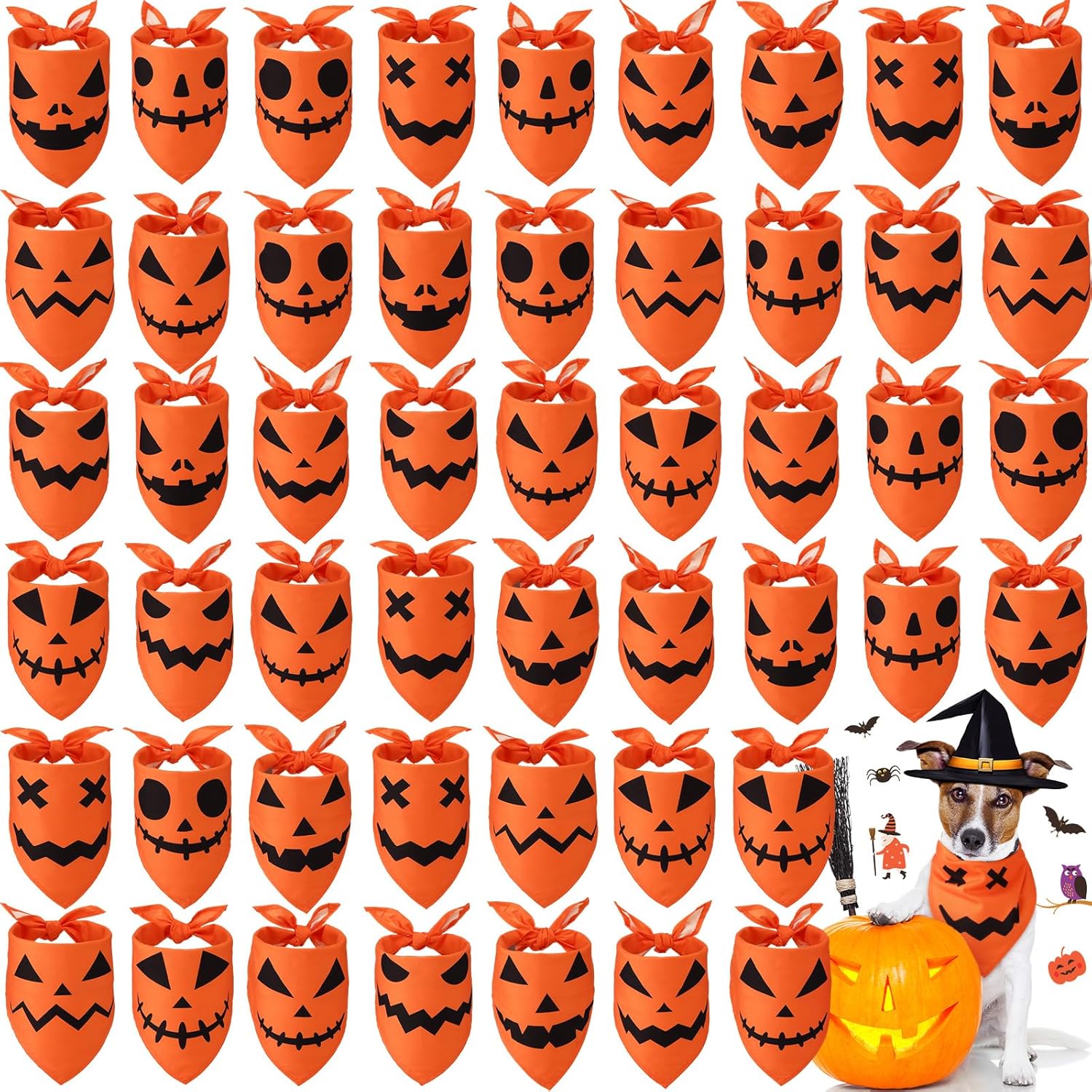 Newwiee 50 Pcs Halloween Dog Bandanas Bulk Pumpkin Dog
