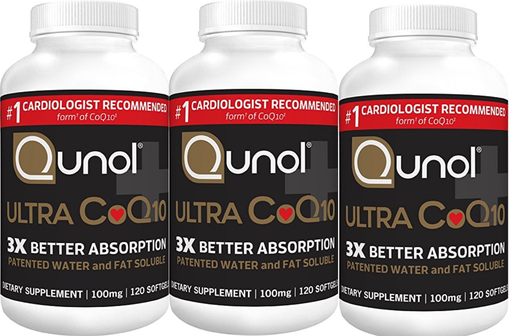 Qunol Ultra COQ10, 300% Better Absorption, Patented Water and Fat Soluble YmzYkG, 3Pack (120 Count)