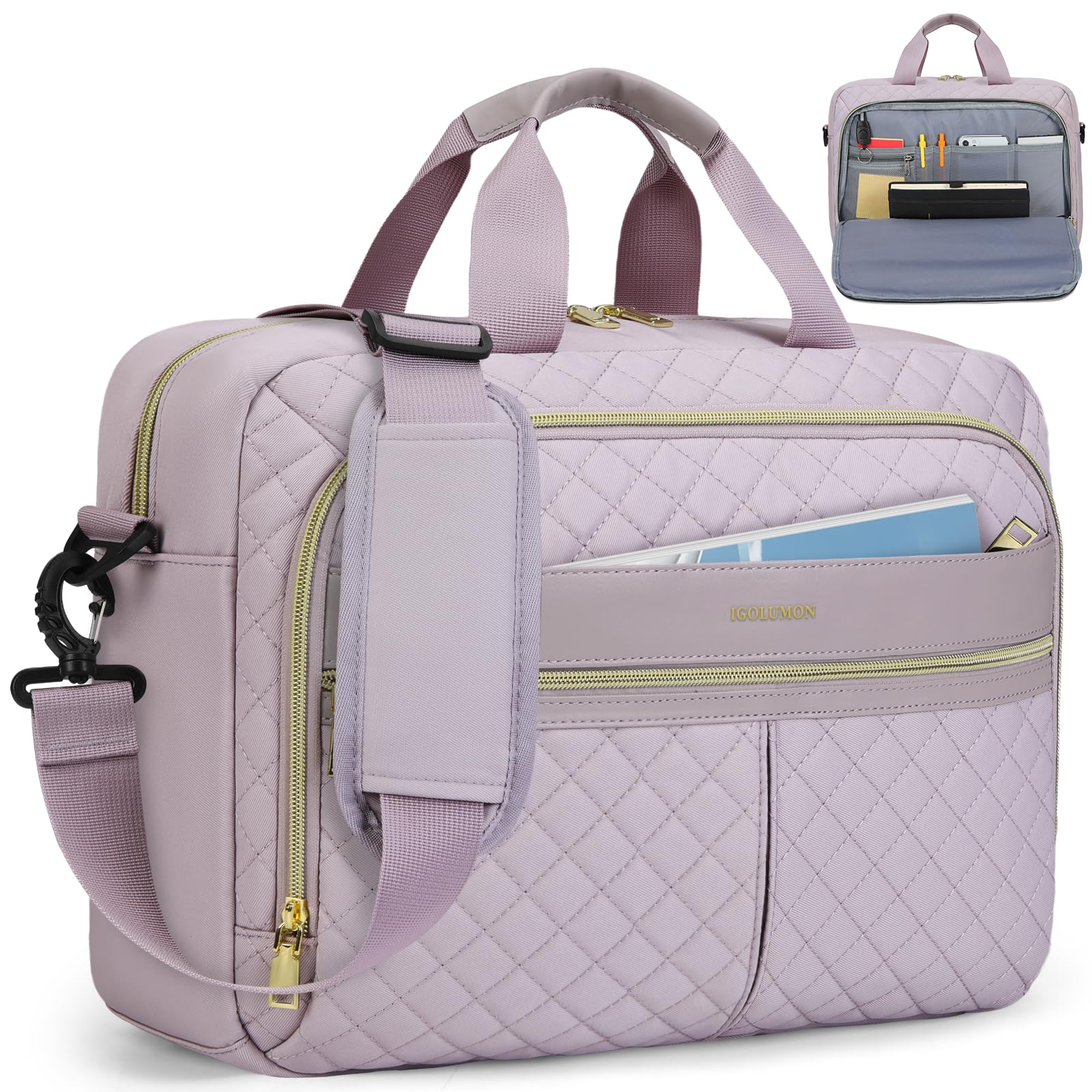 IGOLUMON Borsa per computer portatile da donna 17,3 pollici, impermeabile, per computer portatile, borsa da lavoro, borsa a tracolla