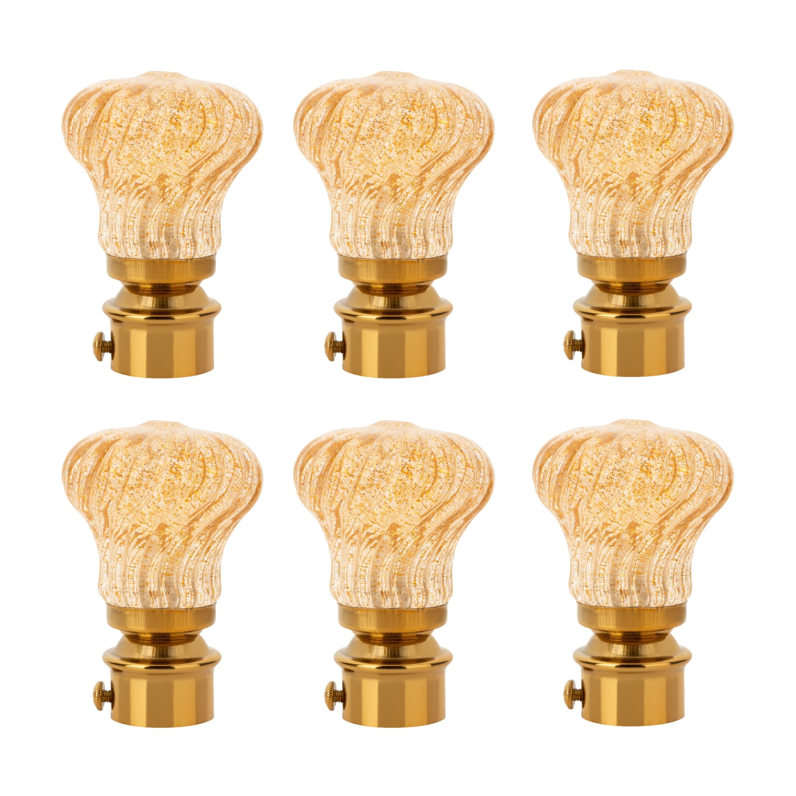 FERIO Gold Curtain Rod Finials with Twisted Crystal Glass Design | Decorative Curtain Pole End Caps for Modern Home Décor (Pack of 6)-image-7