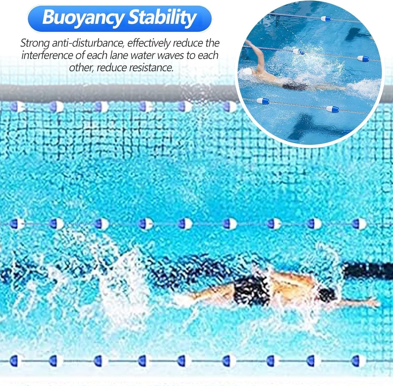 Barrière de sécurité flottante portable pour piscine avec crochets, corde de séparation de 1,8 m pour piscines, plages et cours d'eau côtiers, accessoire de piscine durable pour une sécurité