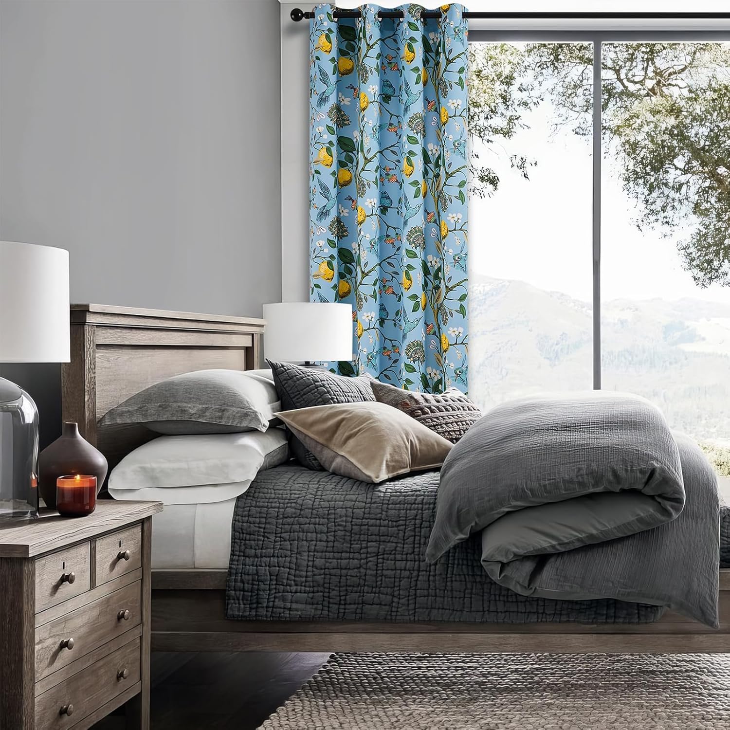 Topfinel Blue and White Patterned Aesthetic Pretty Curtains 84 Inches Long 2 Panels,Grommet Botanical Light Blue Floral Hummingbird Window Treatment for Living Dining Room Bedroom Playroom Light Blue 52"W x 84"L (Pack of 2) image 6 of 10 B0BZYSRSSQ