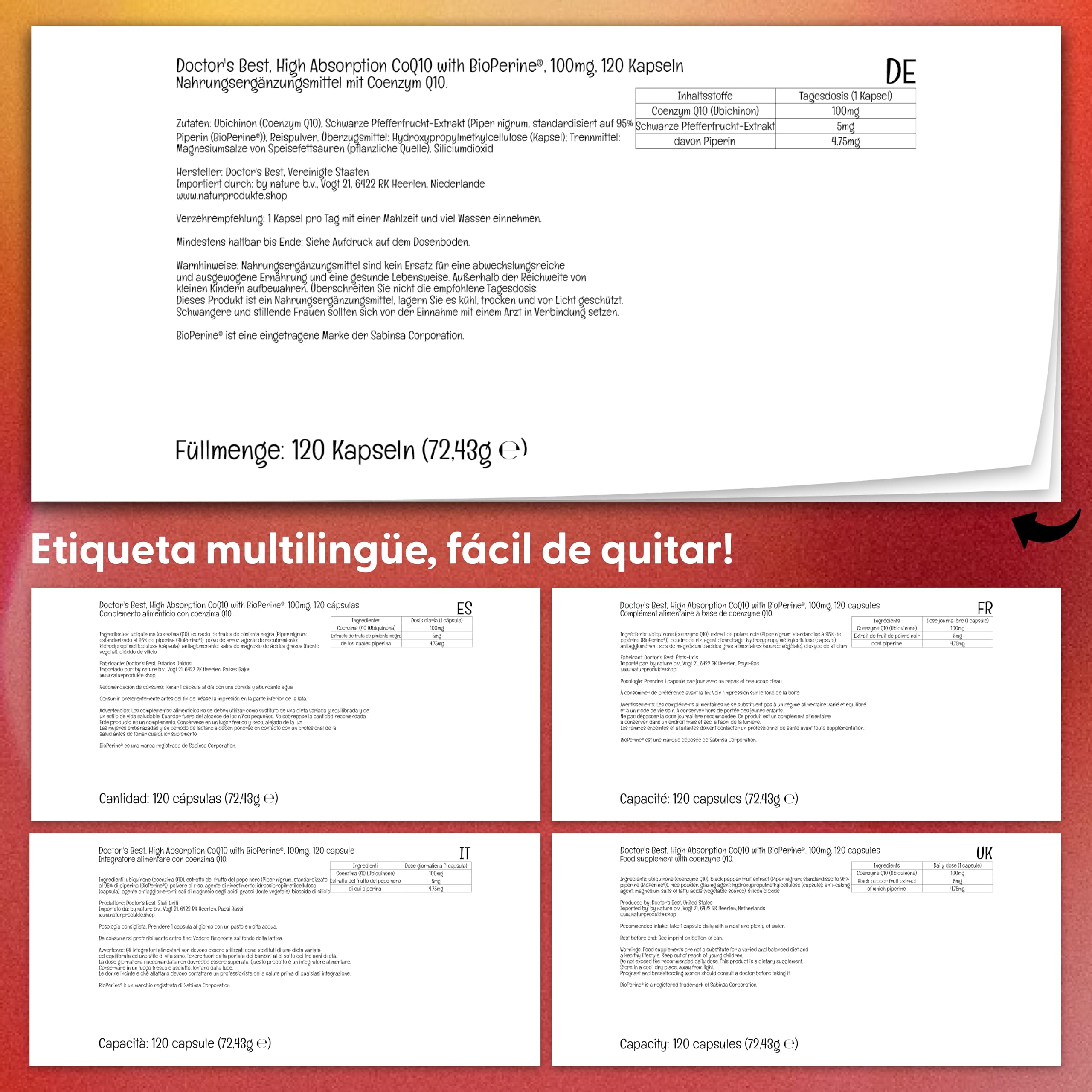 Doctor's Best, High Absorption CoQ10 (CoQ10 de Alta Absorción con Bioperina), 100mg, 120 Cápsulas vegetales, Coenzima Q10, Probada en Laboratorio, Sin Gluten, no GMO