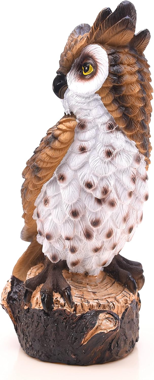 Fake Owl Scarecrow Decoy, Resin Owl Bird Deterrents, Horned Owl Sculpture for Outdoor Patio Lawn Yard 10" Tall - Image 6