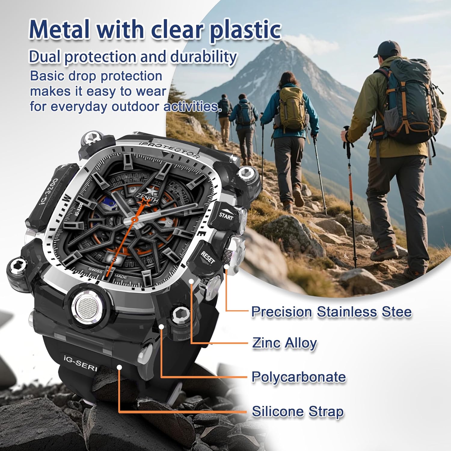 iG-3200 Rugged Case with Band for Apple Watch Series 10/11 46mm,Shockproof Bumper Cover Silicon Strap for iWatch 10/11 46mm Full Protective Cover for Men