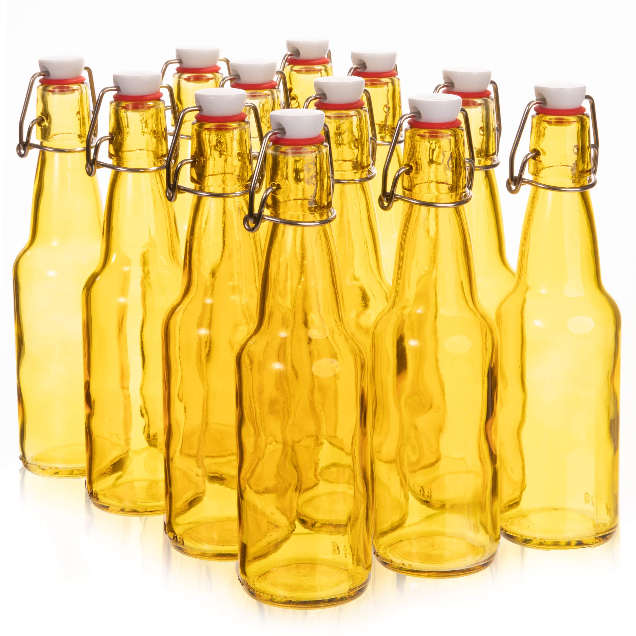 11 oz. Yellow Glass Grolsch Beer Bottle, Quart Size - Airtight Seal with Swing Top/Flip Top - Supplies for Home Brewing & Fermenting of Alcohol, Kombucha Tea, Wine, Homemade Soda (12-pack)