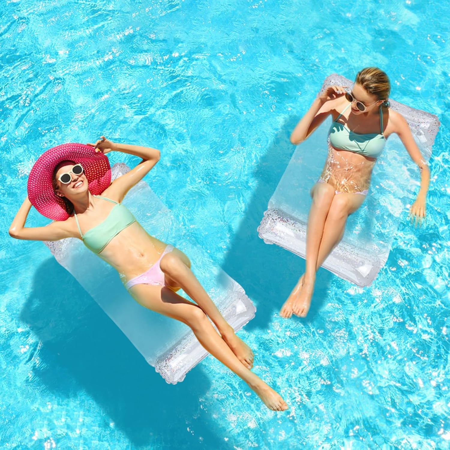 CYFIE 2 Stück Wasserhängematte Erwachsene, 4 in 1 Wasser Hängematte, Aufblasbares Pool Wasserhängematte mit Luftpumpe, Wasserhängematte mit Netz für Schwimmbäder Strände Partys