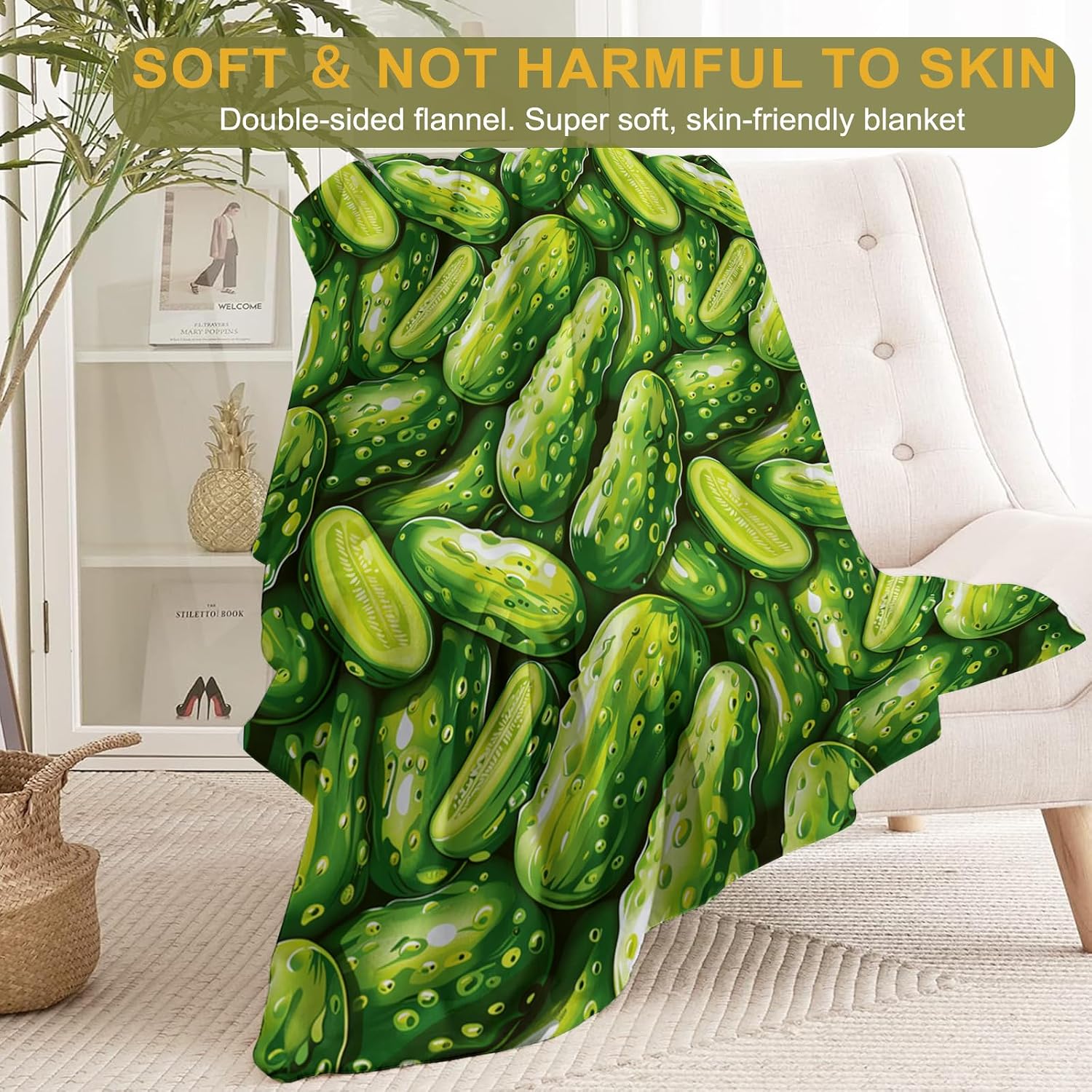Green Cucumber Throw Blanket 50x60 in, Fresh Vegetable Pattern Blankets for Couch Bedroom Living Room Indoor Decor, Lightweight Soft Cozy Bedding Birthday Gift for Kids Boys Adults