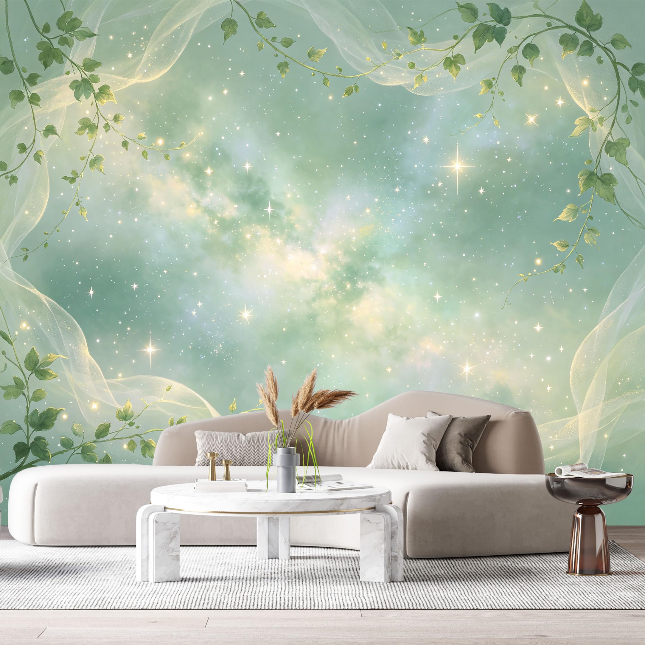 Custom Size Wall Murals Botanical Galaxy Watercolor Hanging Vines Starry Night Sky SelfAdhesiveWall Fabric Removable Wallpaper Wall Decor for Living Room Bedroom Bathroom
