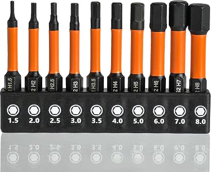 Allen Key Drill Bit Set, 10 Pcs 1.5mm-8mm Hex Bits Allen Key Screwdriver Set for Electric Manual Screwdrivers, Impact Driver