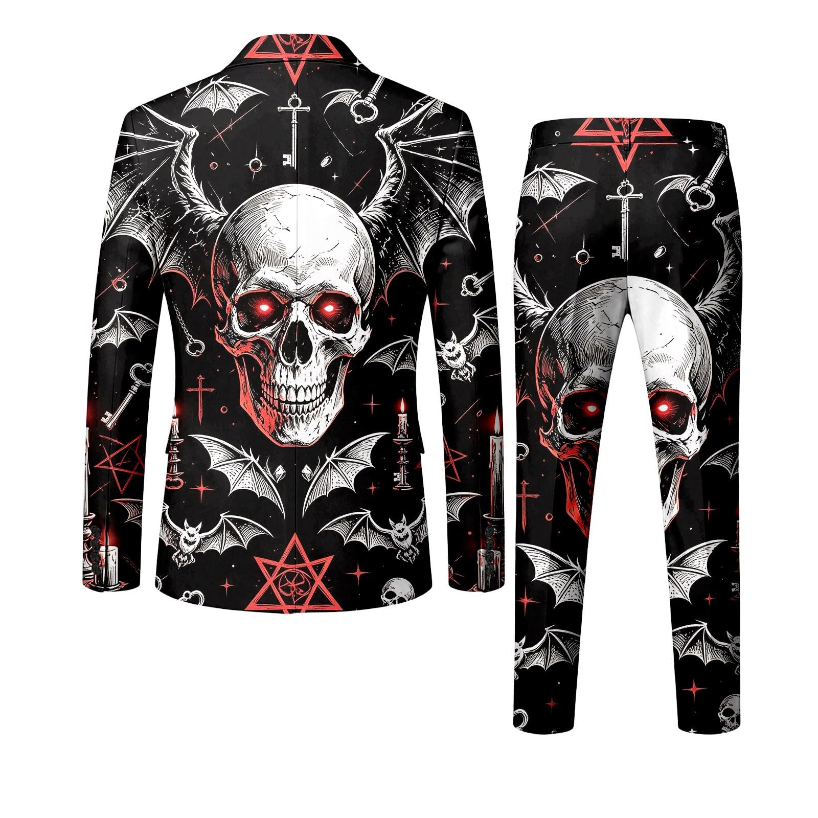 Generisch Halloween Anzug Herren 2 Teilig Anzug Slim Fit mit Halloween-Print Herrenanzug Elegante Anzüge Modern Jacke Stilvolle Sakko für Partys Veranstaltungen Blazer Mantel Festlich Kostüm