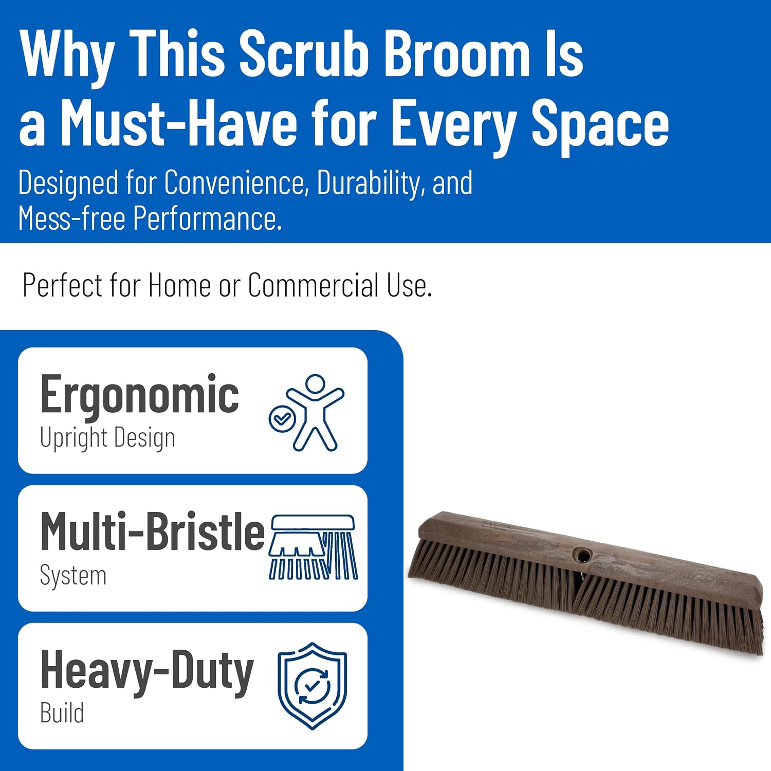 SPARTA 41890EC01 Omni Sweep Plastic Push Broom Head, Heavy Duty, Industrial Broom With Color Code System For Outdoor, Indoor, Garage, Concrete, Patio, Kitchen, Bathroom, 18 Inches, Brown