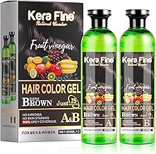 Kera Fine Fruit Vinegar Hair Color Gel Dark Brown | No Ammonia, No PPD | 100% Grey Coverage | Non-Staining Natural Hair Dye for Men & Women | Fast 15-Min Coloring | Gentle on Scalp, Long-Lasting Hair Colour with Shine Boost 500ml Each