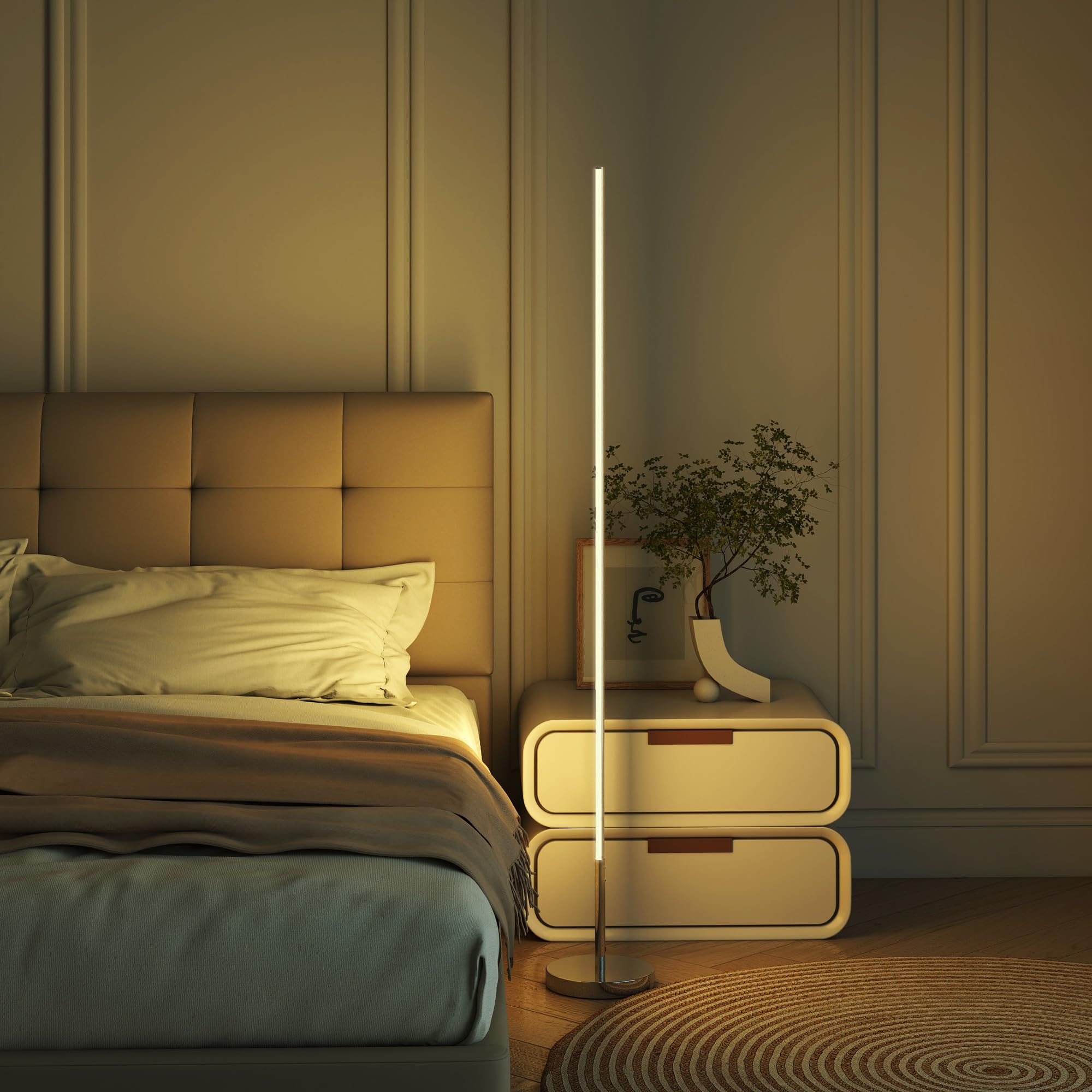 HOMCOM Lámpara de Pie Moderna con Brillo y Temperaturas de Color Ajustables 3000K-6000K, Lámpara Salón con Mando a Distancia Magnético, Temporizador, para Oficina Dormitorio Decoración, Gris Plateado