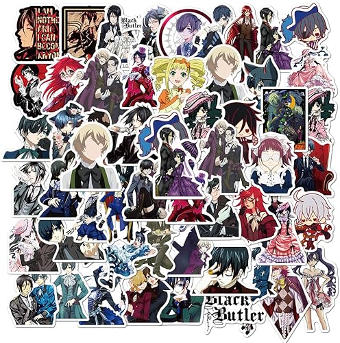 Paquete de 50 calcomanías (50 piezaspaquete), calcomanías de mayordomo negro de anime japonés, manga Sebastian, Michaelis Ciel Phantomhive,