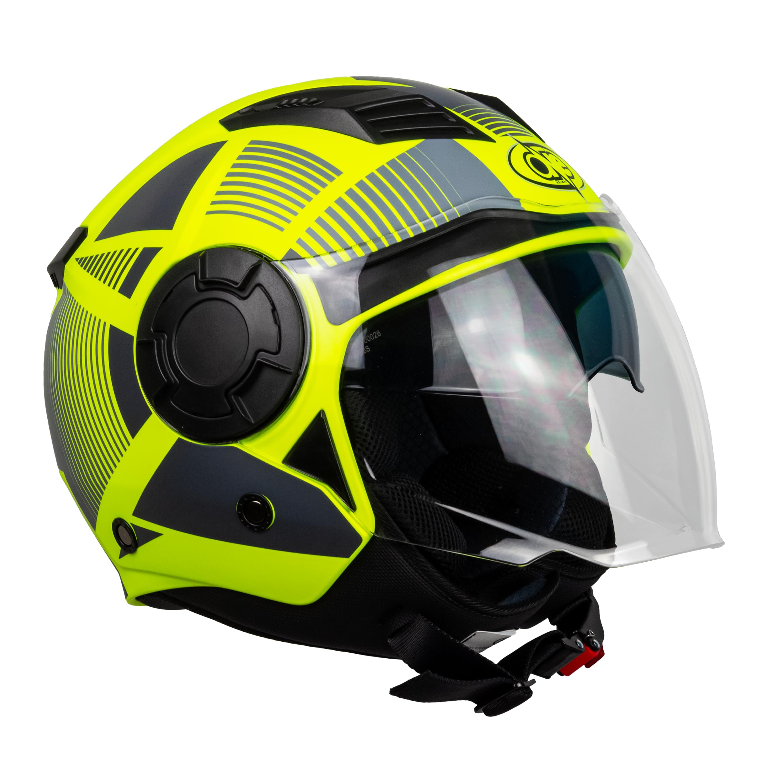 One by Camamoto | Casco Alfa 2.0 Jet/Demi-Jet per Moto e Scooter, Giallo Fluo - Grigio Opaco, Doppia Visiera, Omologato ECE R22-06, Taglia L (59 cm)