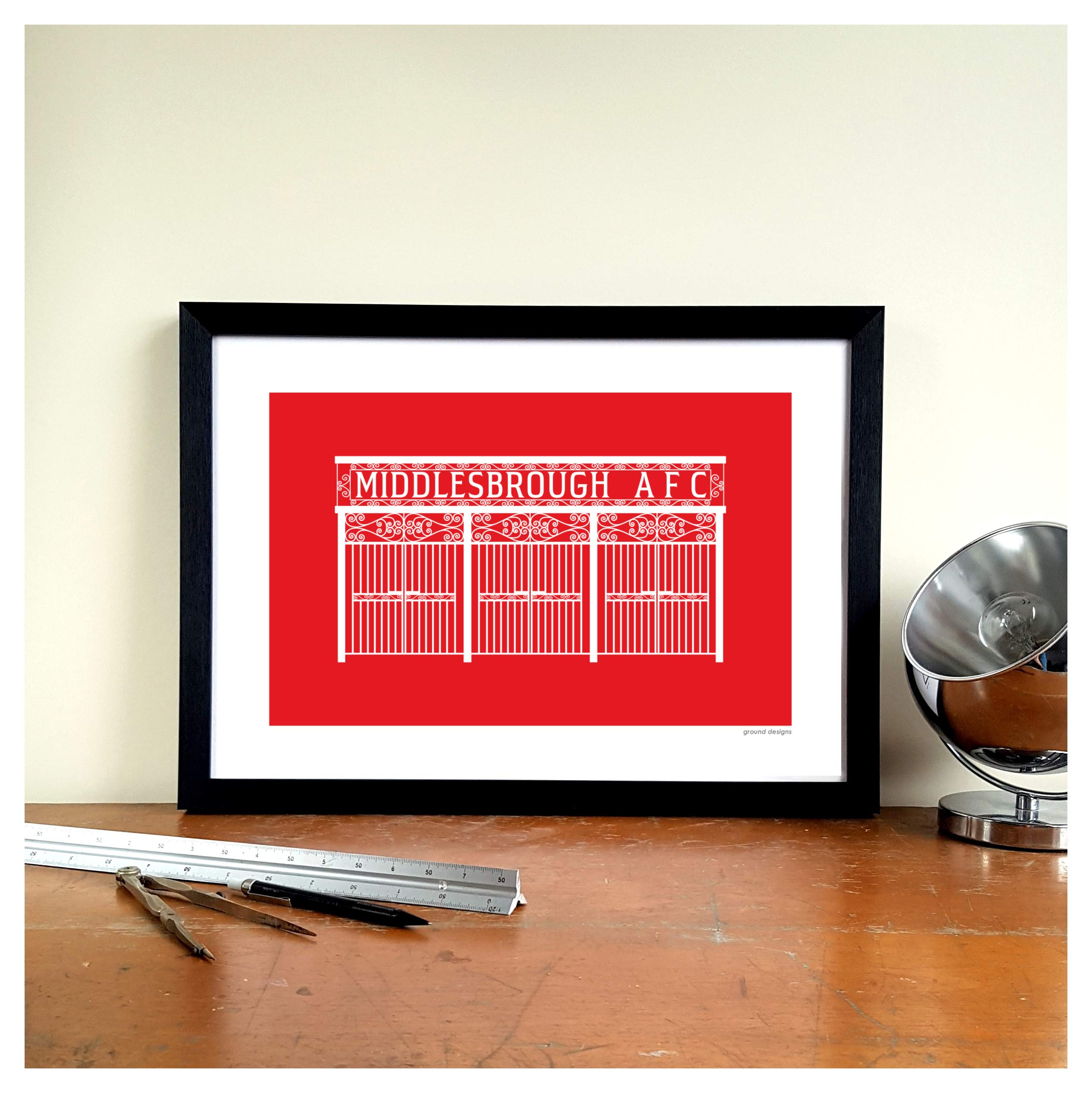 Grounddesigns Red And White Middlesbrough Fc Football Gift Ayresome Park Gates Graphic Art Print