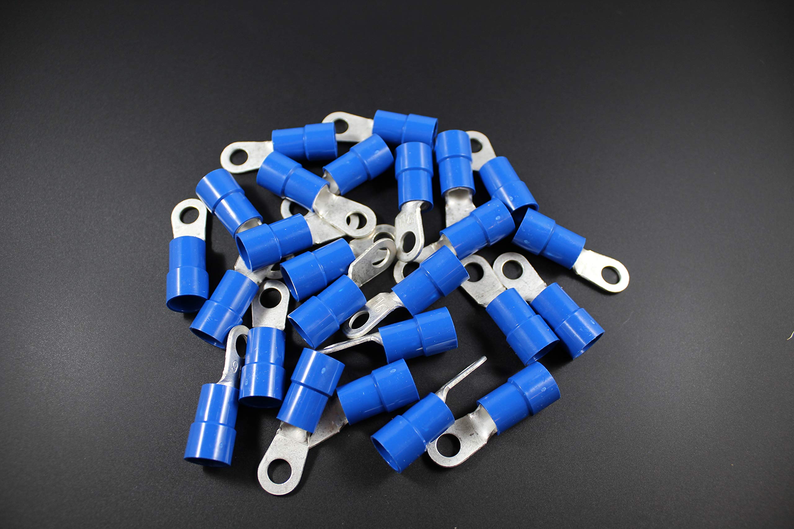 6 Gauge Vinyl 1/4 Ring 10 PK Crimp Terminal Connector AWG GA CAR Eye BVRT614