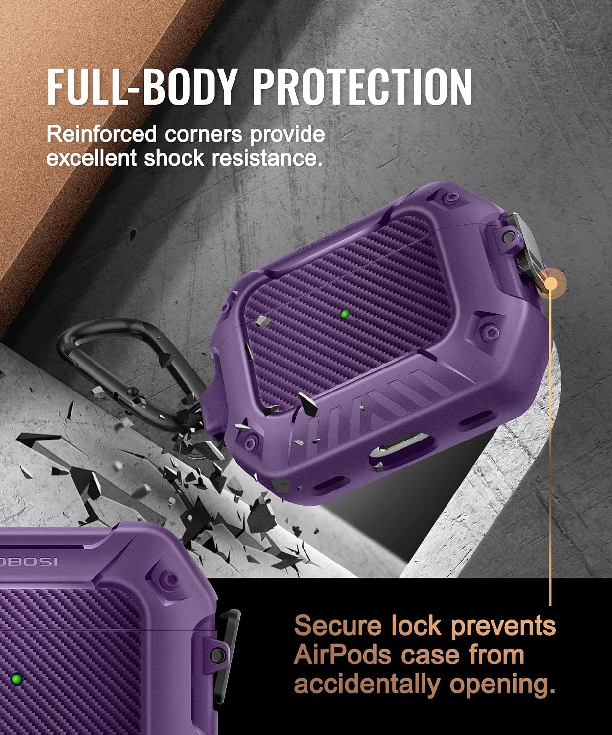 MOBOSI for AirPods Pro 2nd Generation Case 2022, Secure Lock Clip Carbon Fiber Airpod Pro 2 Case with Keychain, Full Body Shockproof Hard Shell Protective Cover for New AirPod Pro 2, Purple