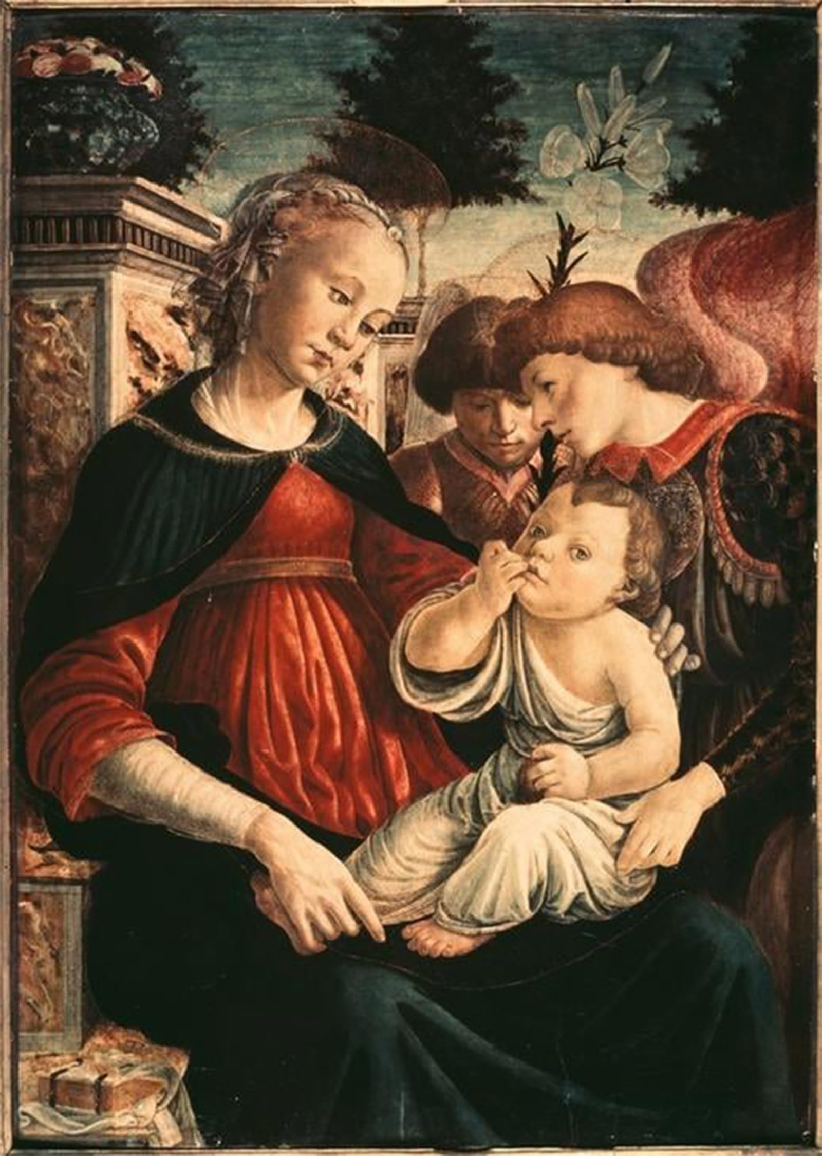 POSTERIIk Vintage Classic Picture Landscape Artwork Mary with child and two angels by Sandro Botticelli Portrait Canvas Painting for Office Home Decor 60x90cm