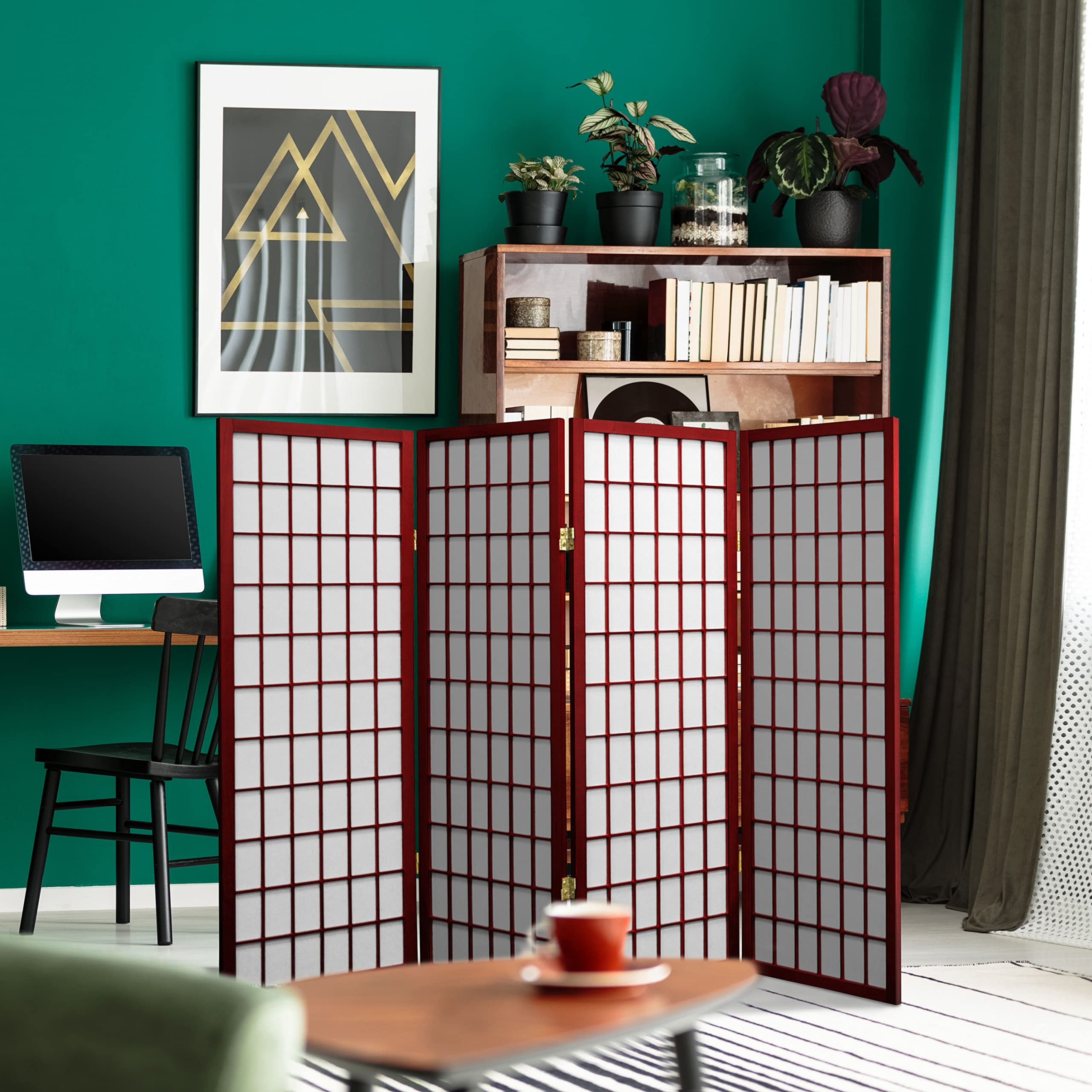 Photo 1 of 4 ft. Short Window Pane Shoji Screen - Rosewood - 4 Panels
