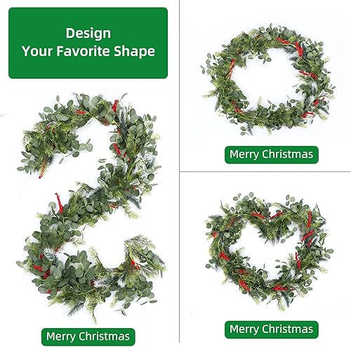 Miniatura 3 de Guirnalda de Navidad con bayas rojas de DALLIWOW de 6.3 pies, guirnaldas de cedro de Navidad artificiales de pino para interiores y exteriores,