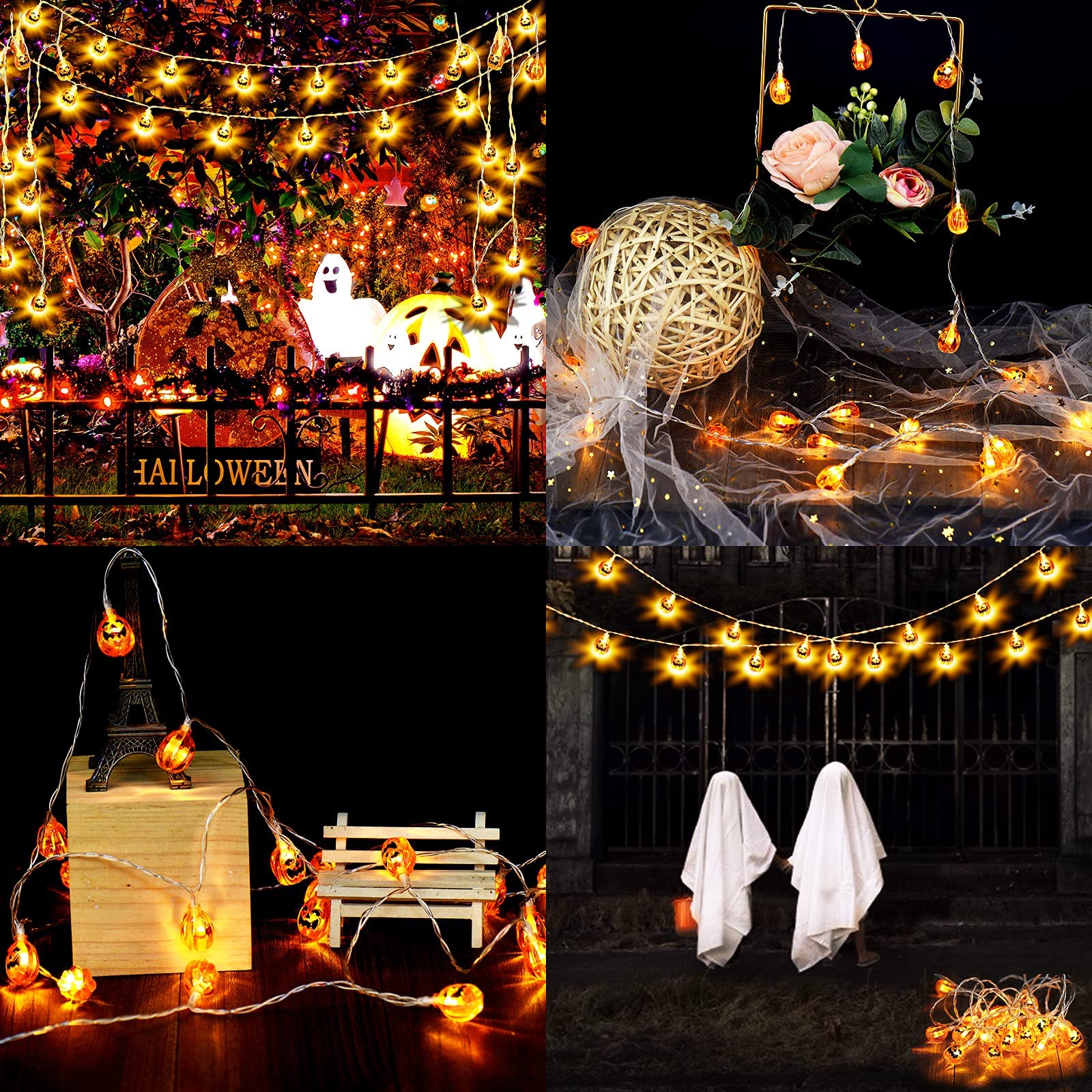 JOYIN Halloween-Lichterkette – 30 LEDs, Geister & Kürbisse, 8 Modi, Batteriebetrieben