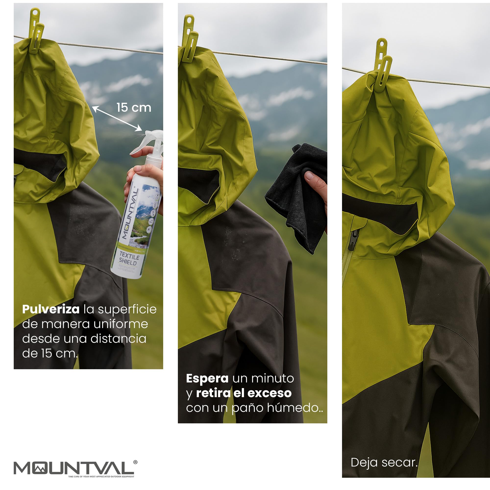 Kaps Mountval Textile Shield - Un Impermeabilizante en Aerosol para Clima Húmedo y Prendas de Senderismo, Olor Agradable, Funciona con Gore-Tex, Libre de Solventes - 300 ml/2x300ml