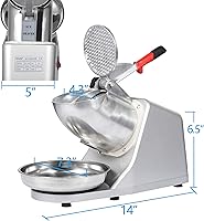 Vista 3 de Zeny Máquina trituradora de hielo, eléctrica, para hacer conos de nieve, de acero inoxidable, 145 libras por hora
