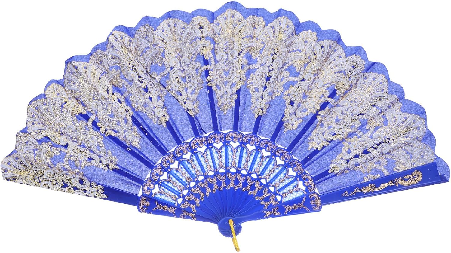 Chinese Style Folding Fan Blue for Weddings Festival Performance Decor