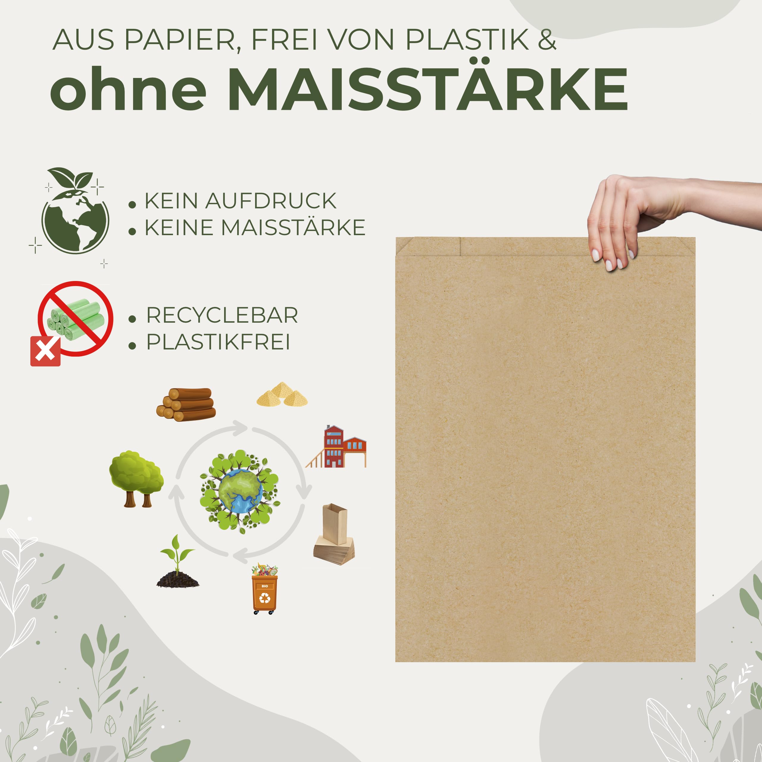 BIOGLÜCK® – Sacchetti per Bio rifiuti Premium 20 l [100 pezzi] – Resistenti e impermeabili in carta per bidoni dell'umido