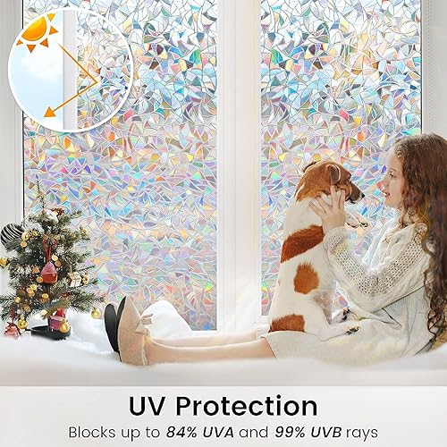 Miniatura 3 de DOWELL Película de privacidad para ventana, película de ventana de arco iris, adhesivo decorativo para ventana, adhesivo estático para ventana,